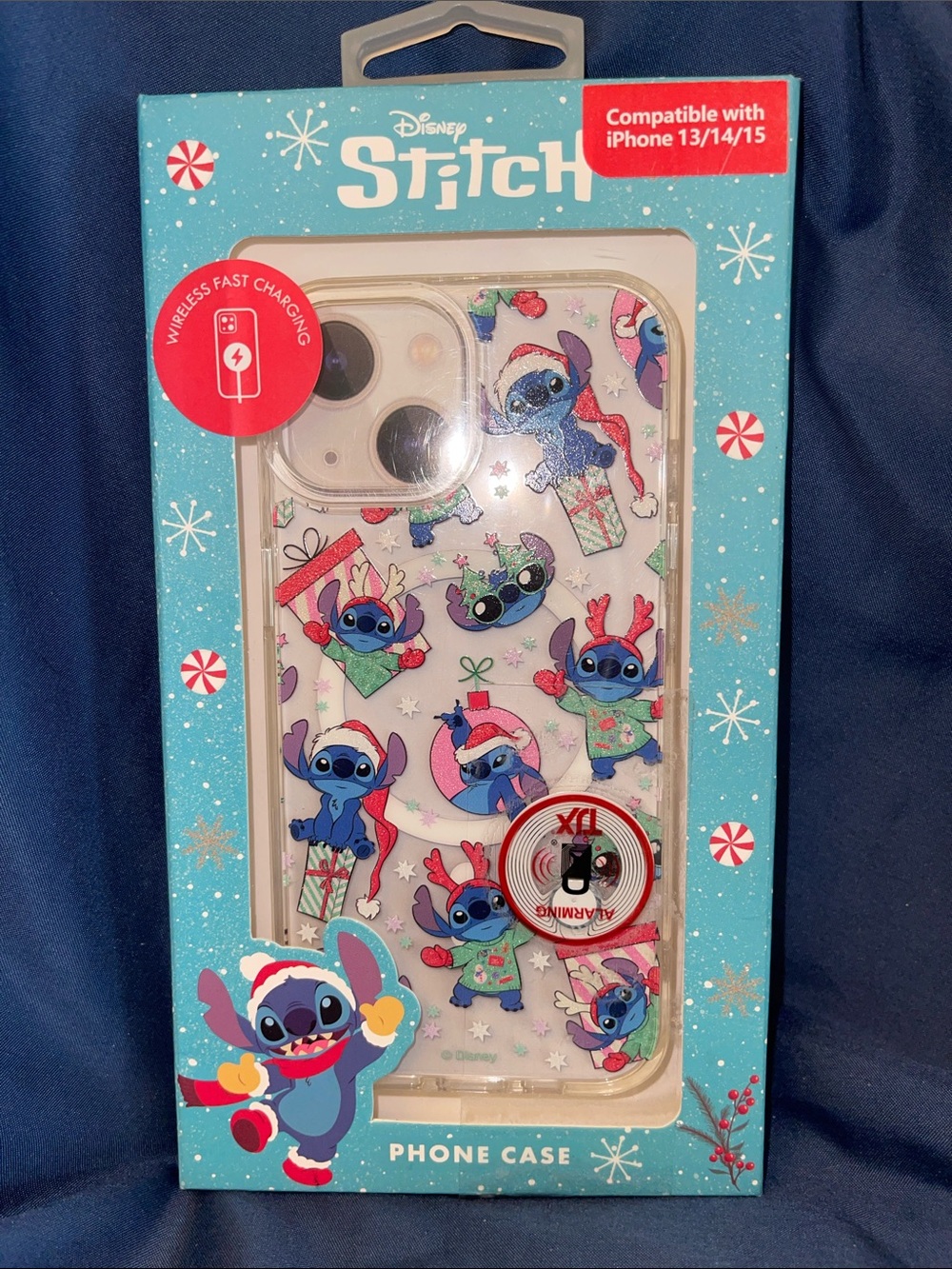 Disney Stitch Holiday Clear Phone Case with Blue and Red Accents
